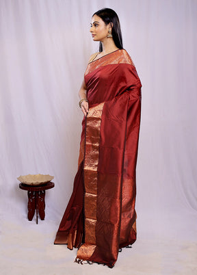 Maroon Kanjivaram Silk Saree With Blouse Piece - Indian Silk House Agencies