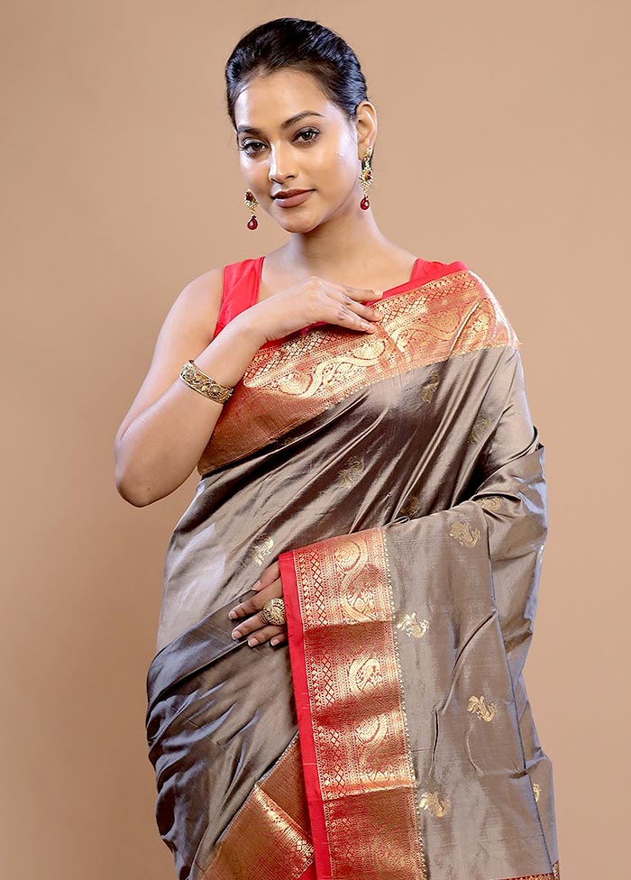 Grey Kanjivaram Pure Silk Saree With Blouse Piece - Indian Silk House Agencies