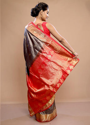 Grey Kanjivaram Pure Silk Saree With Blouse Piece - Indian Silk House Agencies