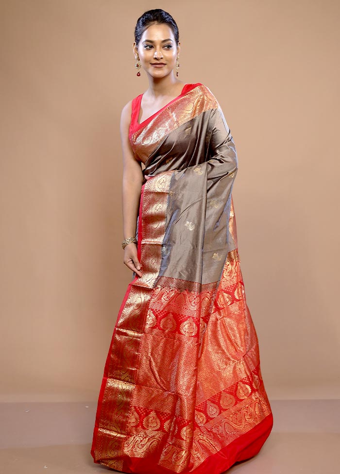 Grey Kanjivaram Pure Silk Saree With Blouse Piece - Indian Silk House Agencies