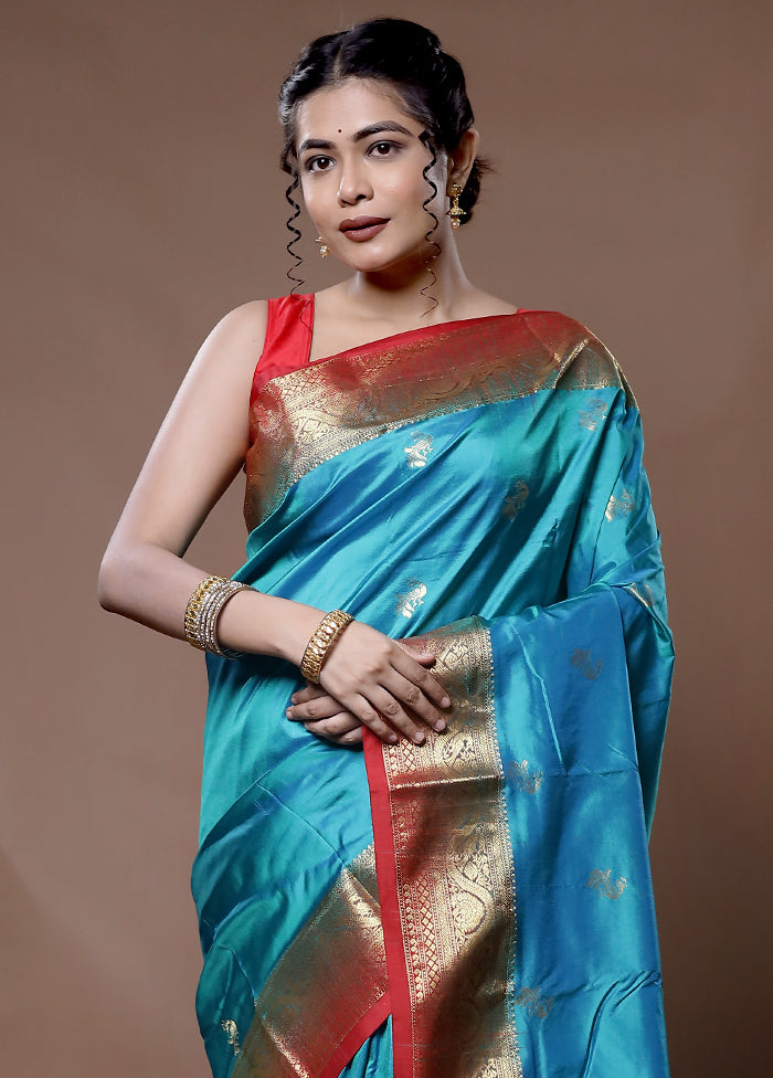 Blue Kanjivaram Pure Silk Saree With Blouse Piece - Indian Silk House Agencies