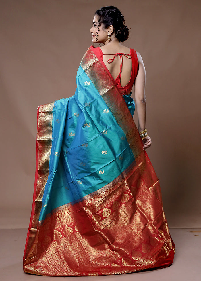 Blue Kanjivaram Pure Silk Saree With Blouse Piece - Indian Silk House Agencies