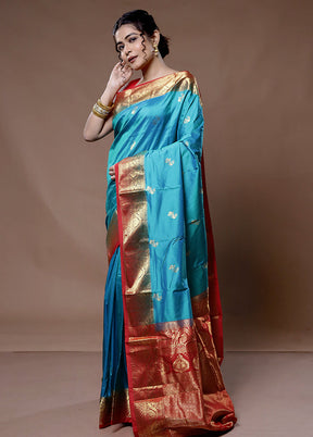 Blue Kanjivaram Pure Silk Saree With Blouse Piece - Indian Silk House Agencies