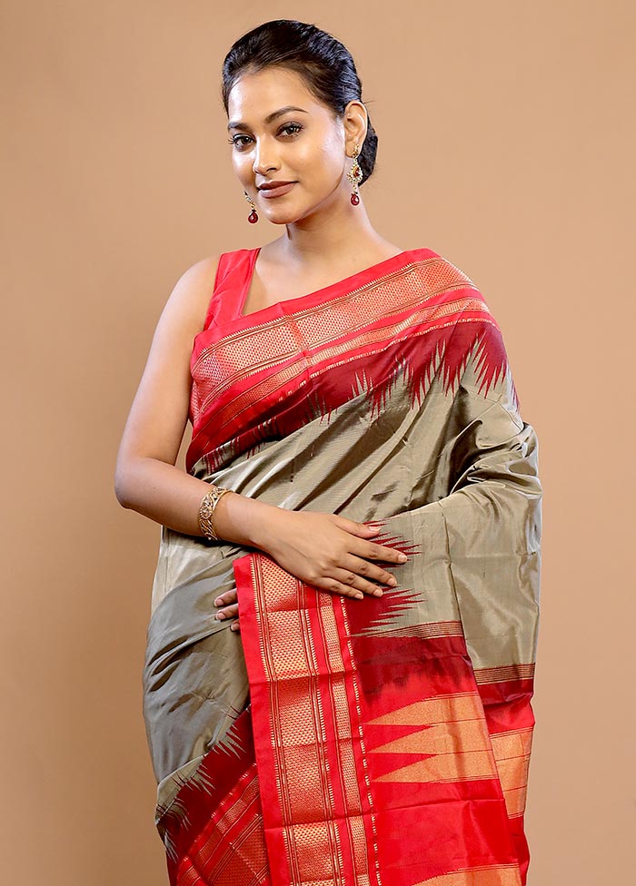 Grey Kanjivaram Pure Silk Saree With Blouse Piece - Indian Silk House Agencies