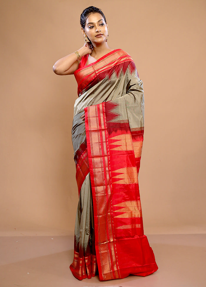 Grey Kanjivaram Pure Silk Saree With Blouse Piece - Indian Silk House Agencies