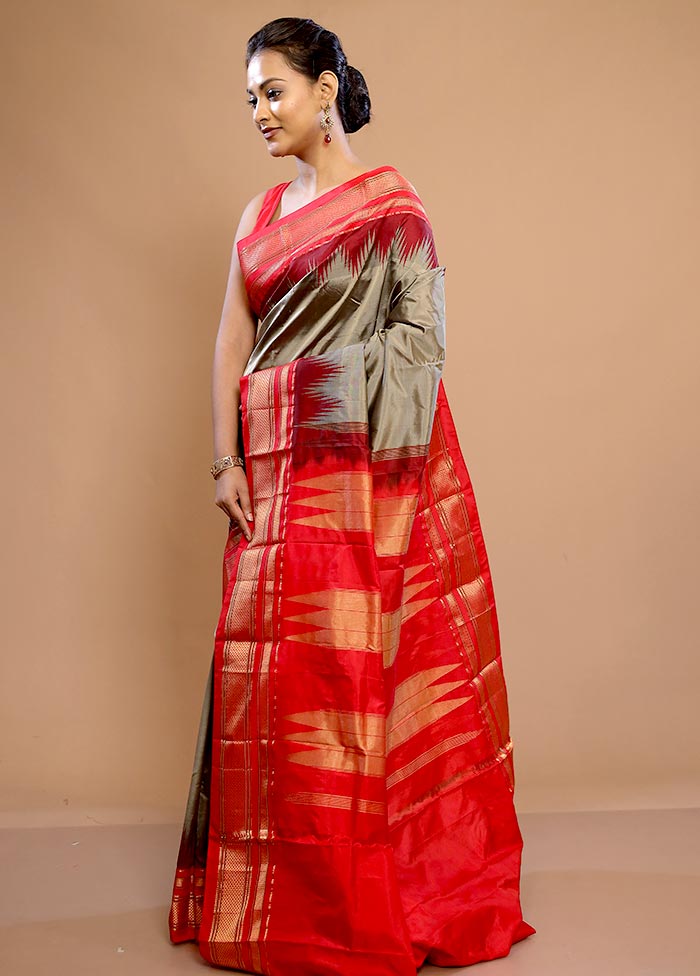 Grey Kanjivaram Pure Silk Saree With Blouse Piece - Indian Silk House Agencies