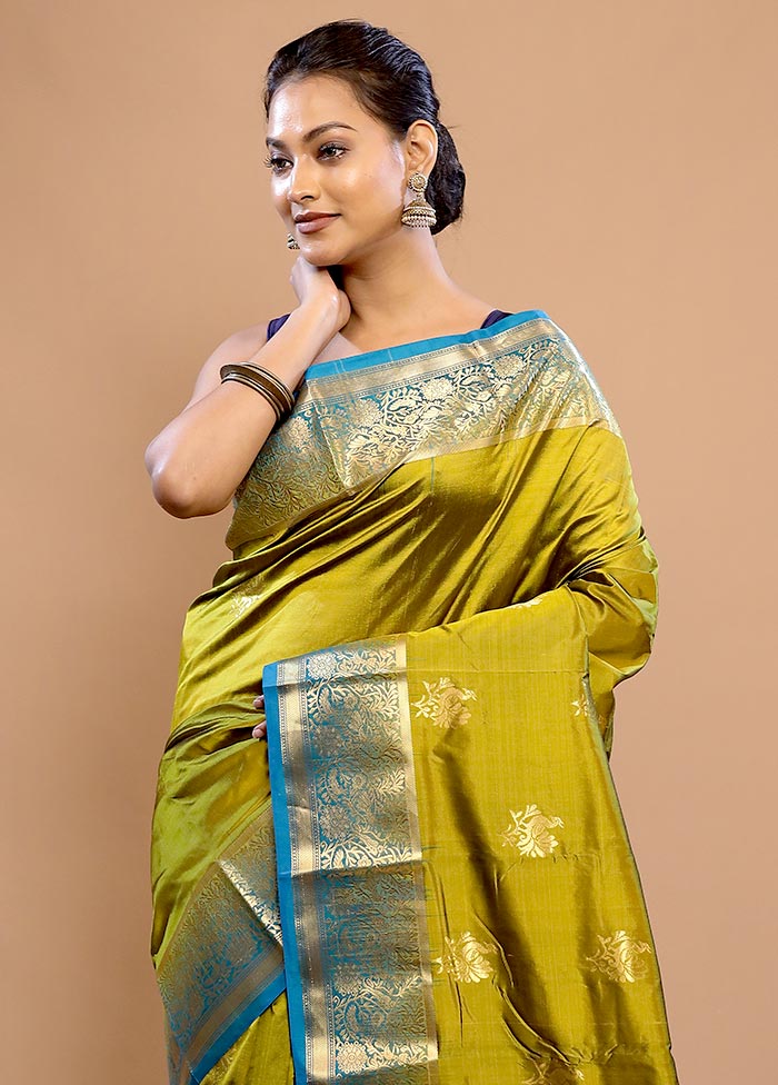 Green Kanjivaram Pure Silk Saree With Blouse Piece - Indian Silk House Agencies