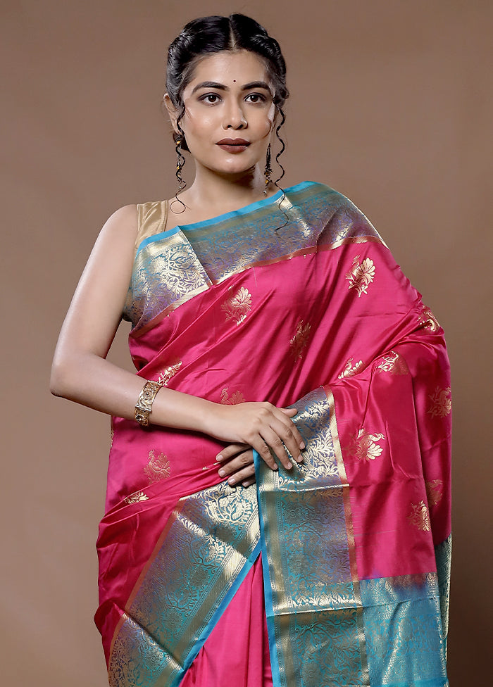 Pink Kanjivaram Pure Silk Saree With Blouse Piece - Indian Silk House Agencies