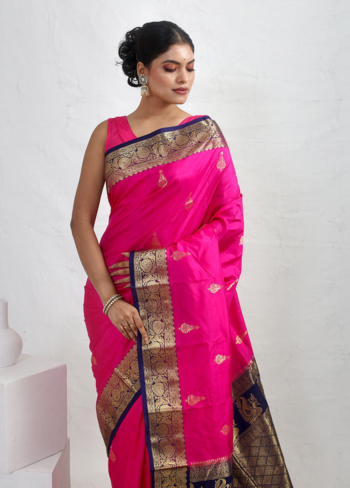 Pink Kanjivaram Pure Silk Saree With Blouse Piece - Indian Silk House Agencies