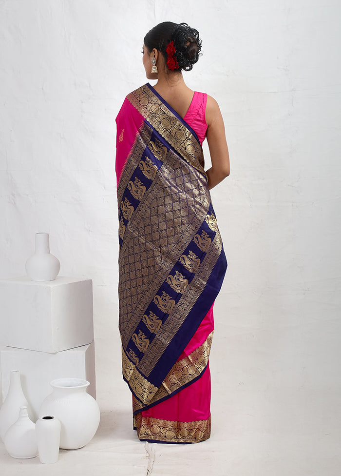 Pink Kanjivaram Pure Silk Saree With Blouse Piece - Indian Silk House Agencies