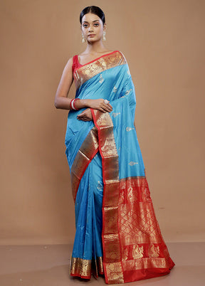 Blue Kanjivaram Pure Silk Saree With Blouse Piece - Indian Silk House Agencies