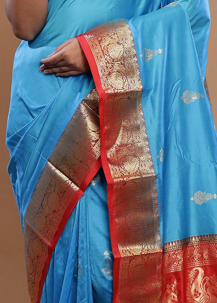 Blue Kanjivaram Pure Silk Saree With Blouse Piece - Indian Silk House Agencies