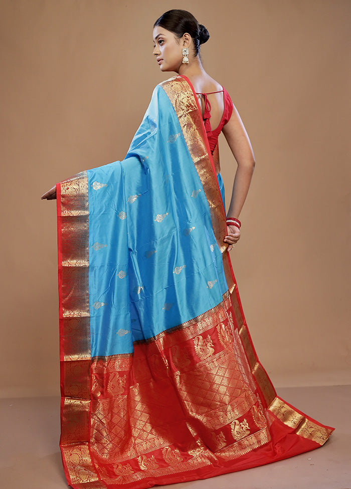 Blue Kanjivaram Pure Silk Saree With Blouse Piece - Indian Silk House Agencies