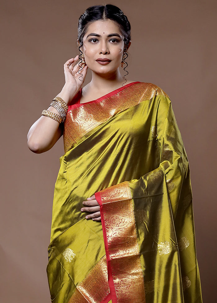 Green Kanjivaram Pure Silk Saree With Blouse Piece - Indian Silk House Agencies