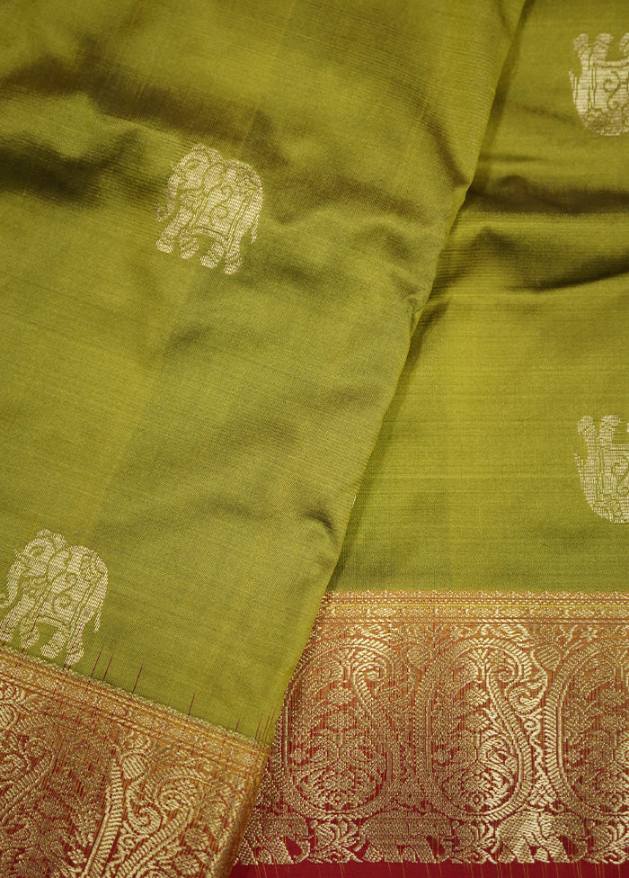 Green Kanjivaram Pure Silk Saree With Blouse Piece - Indian Silk House Agencies