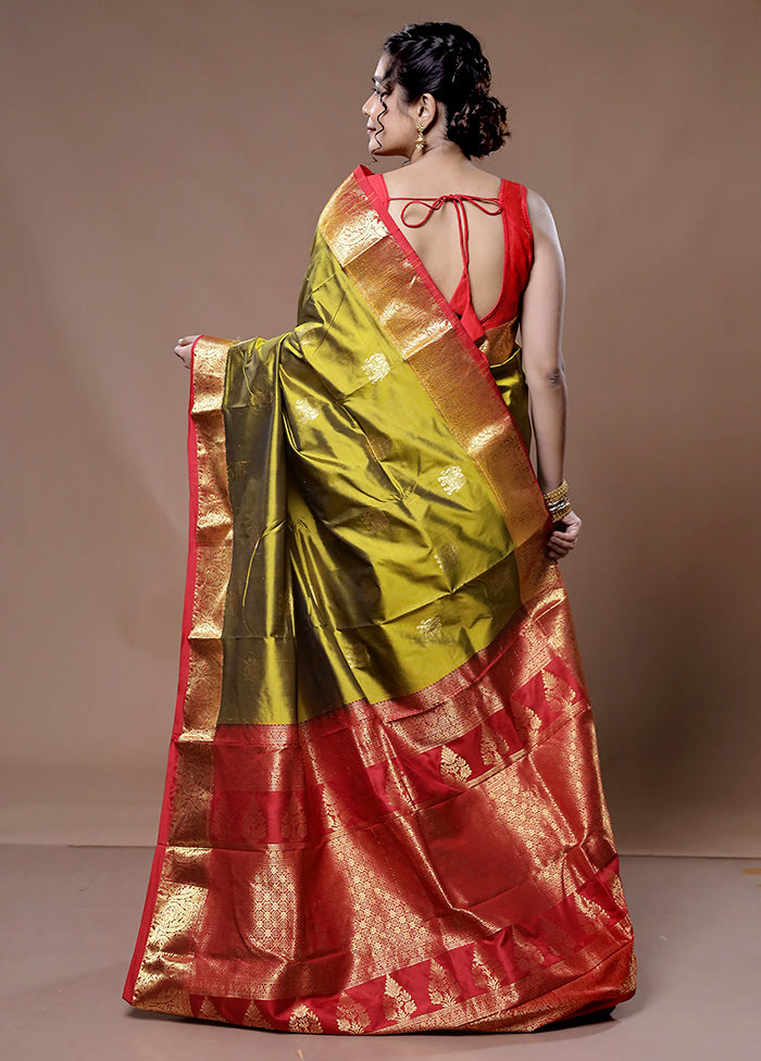 Green Kanjivaram Pure Silk Saree With Blouse Piece - Indian Silk House Agencies