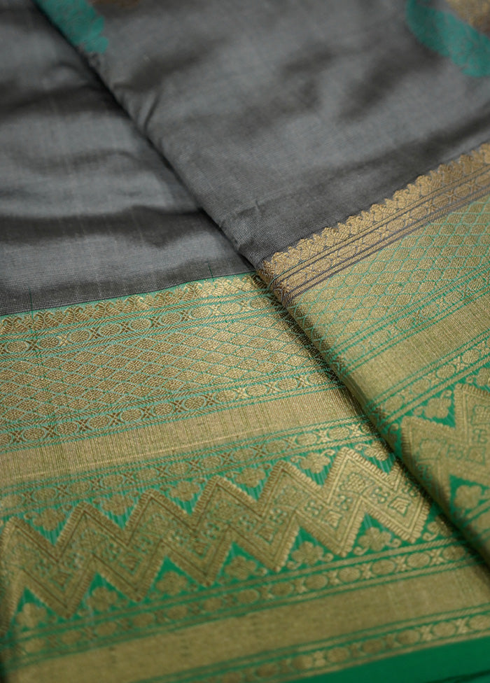 Grey Kanjivaram Pure Silk Saree With Blouse Piece - Indian Silk House Agencies