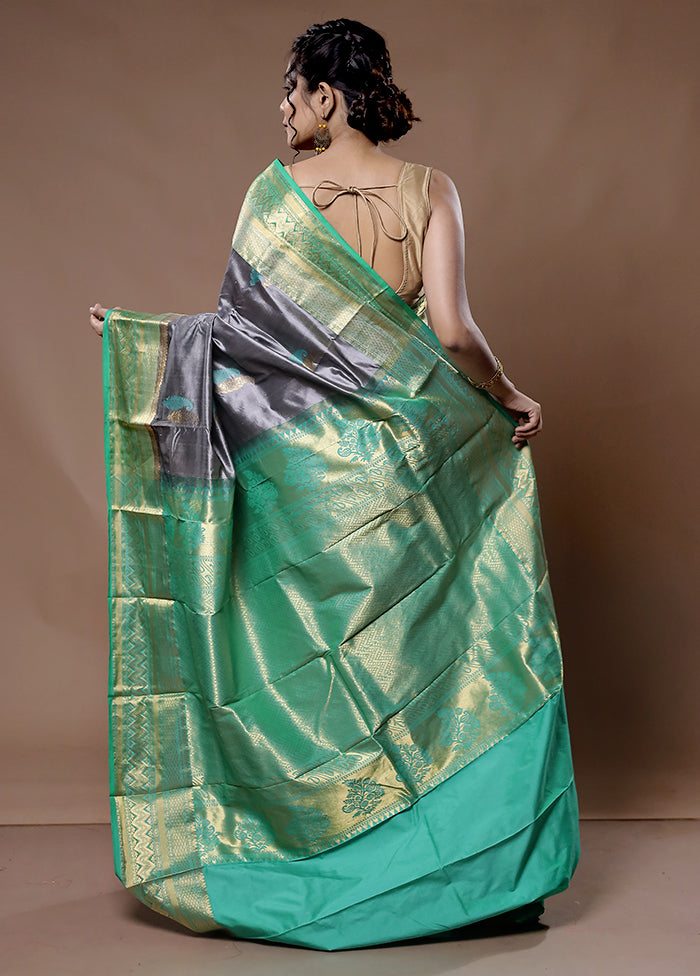 Grey Kanjivaram Pure Silk Saree With Blouse Piece - Indian Silk House Agencies