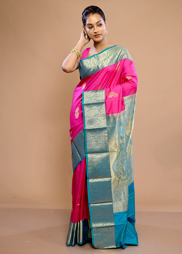 Pink Kanjivaram Pure Silk Saree With Blouse Piece - Indian Silk House Agencies