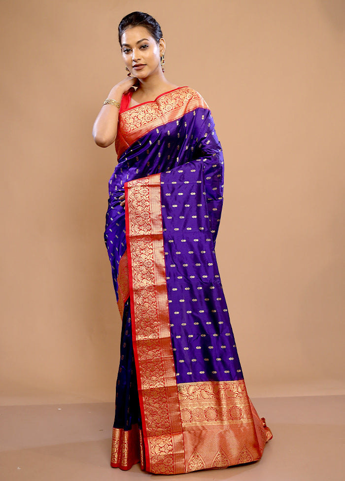 Blue Kanjivaram Pure Silk Saree With Blouse Piece - Indian Silk House Agencies