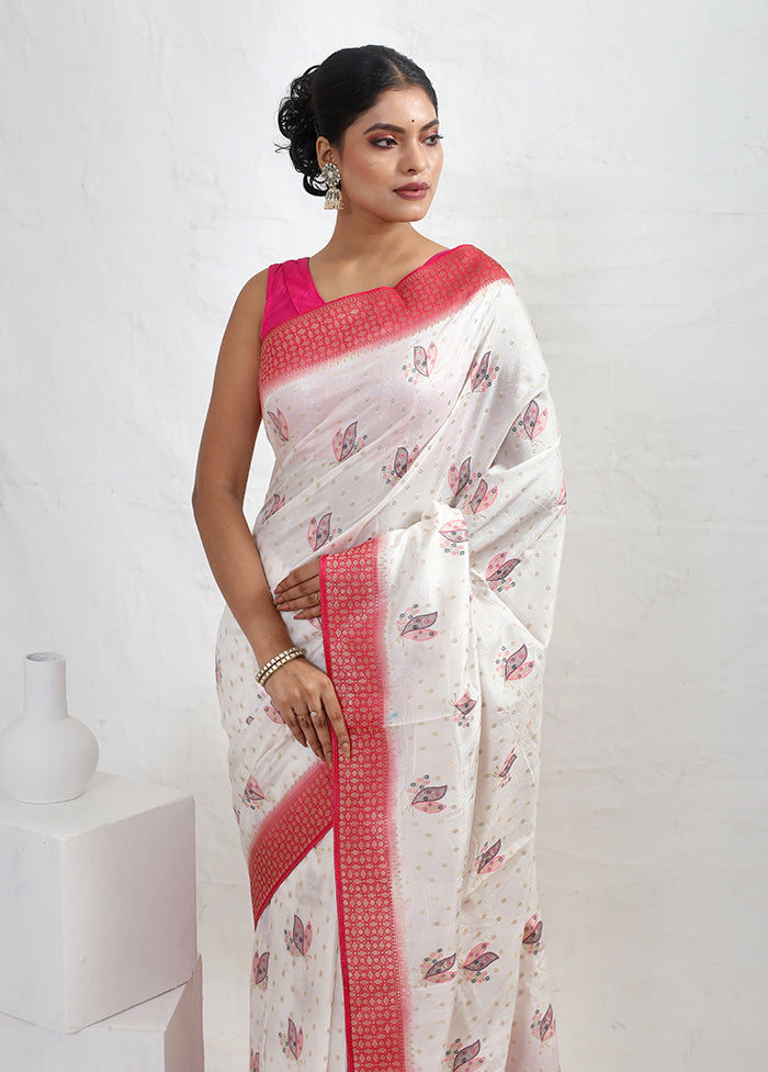 White Dupion Silk Saree With Blouse Piece - Indian Silk House Agencies