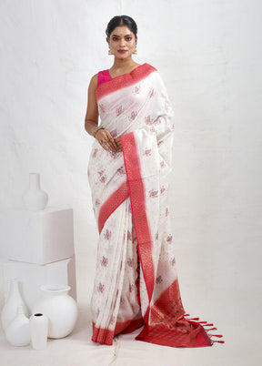 White Dupion Silk Saree With Blouse Piece - Indian Silk House Agencies