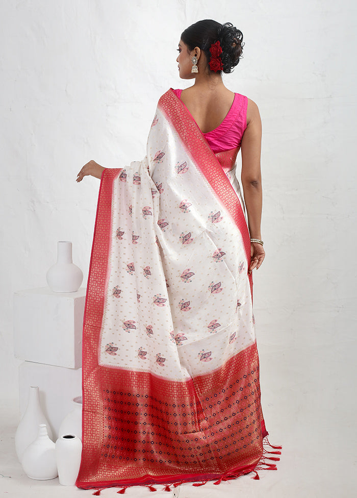 White Dupion Silk Saree With Blouse Piece - Indian Silk House Agencies