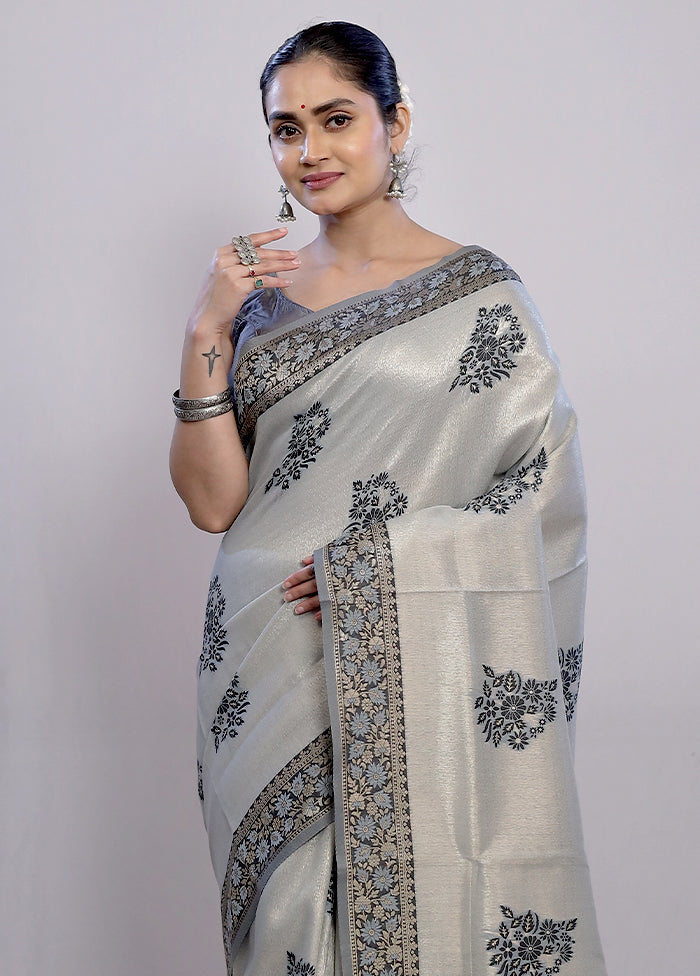 Grey Dupion Silk Saree With Blouse Piece - Indian Silk House Agencies