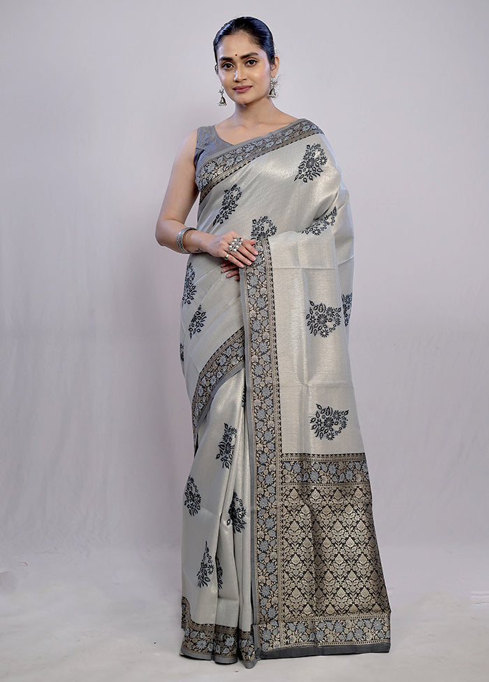 Grey Dupion Silk Saree With Blouse Piece - Indian Silk House Agencies