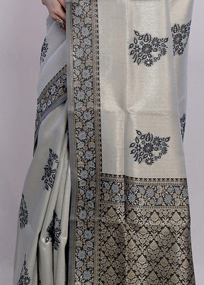 Grey Dupion Silk Saree With Blouse Piece - Indian Silk House Agencies