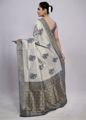 Grey Dupion Silk Saree With Blouse Piece - Indian Silk House Agencies