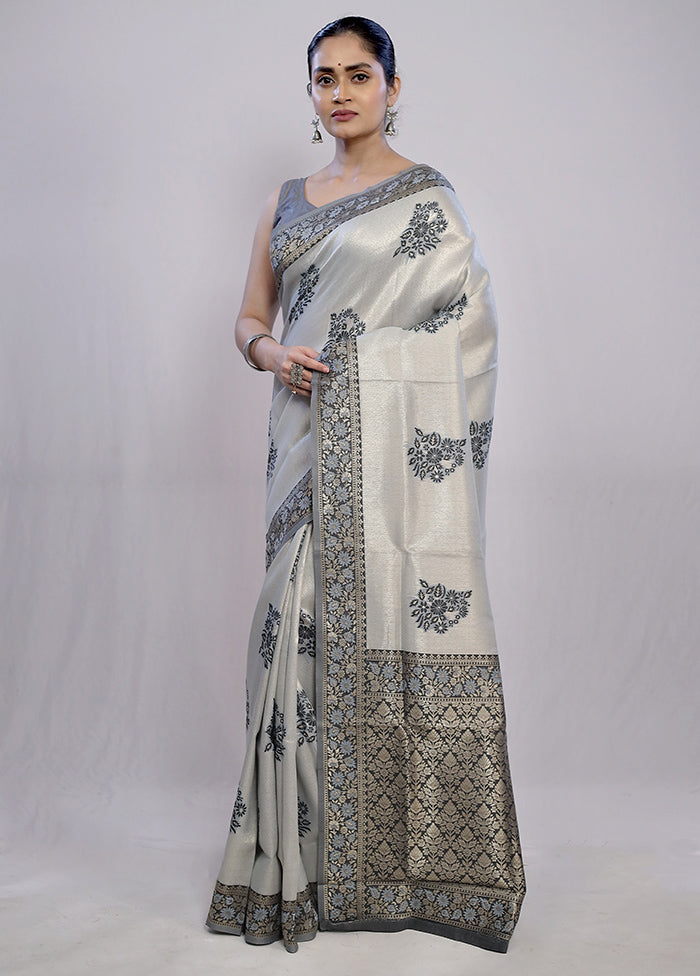 Grey Dupion Silk Saree With Blouse Piece - Indian Silk House Agencies