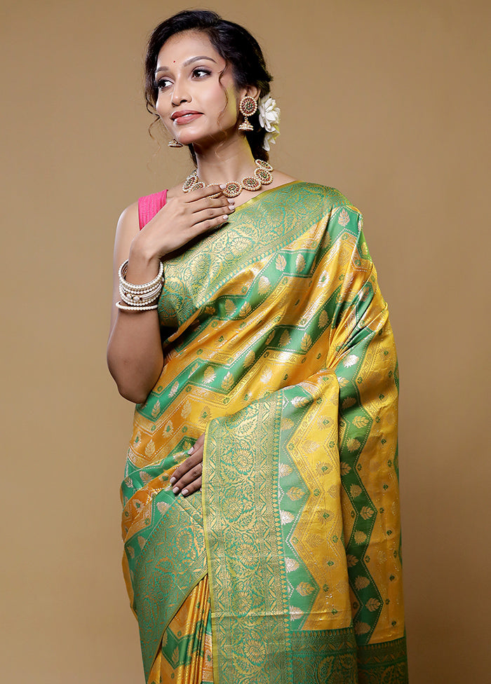 Yellow Dupion Silk Saree With Blouse Piece