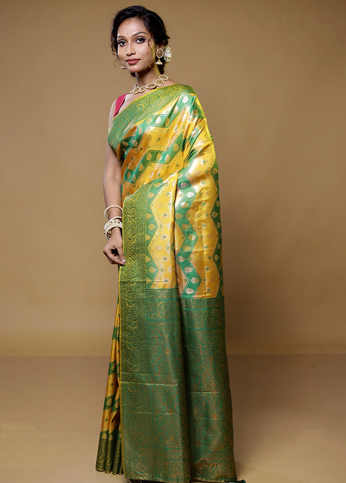 Yellow Dupion Silk Saree With Blouse Piece