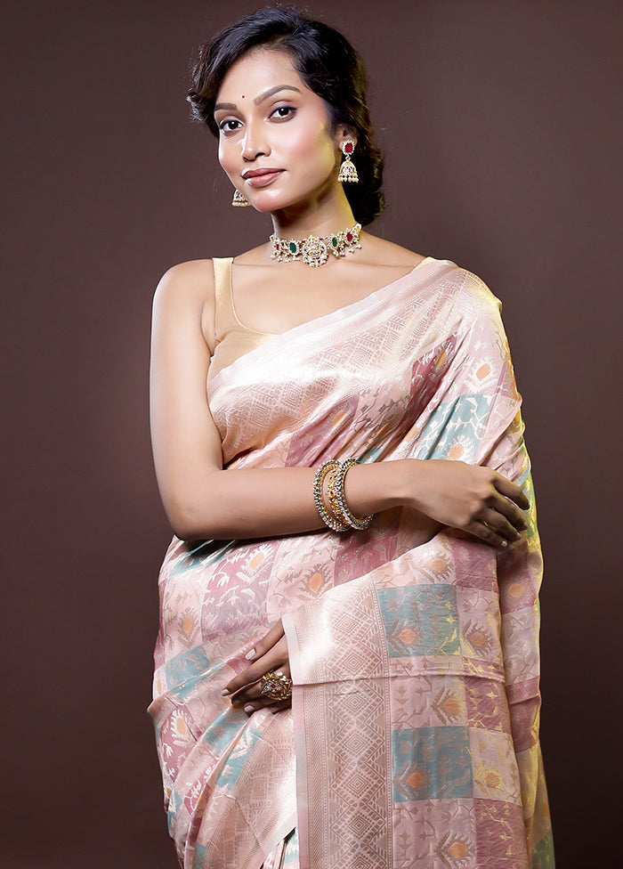 Pink Dupion Silk Saree With Blouse Piece