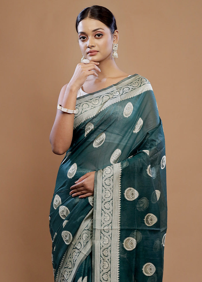 Green Cotton Saree With Blouse Piece - Indian Silk House Agencies