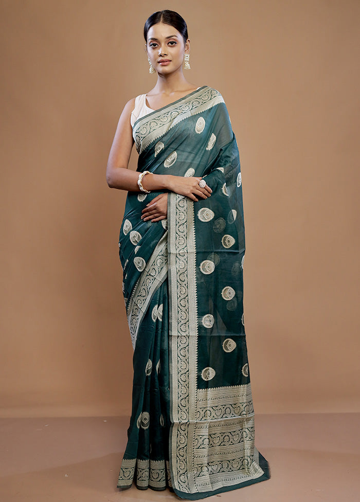 Green Cotton Saree With Blouse Piece - Indian Silk House Agencies