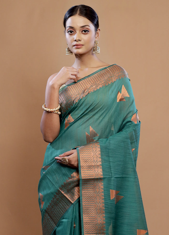 Green Dupion Silk Saree With Blouse Piece - Indian Silk House Agencies