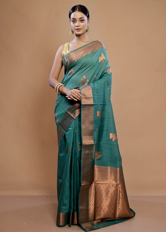 Green Dupion Silk Saree With Blouse Piece - Indian Silk House Agencies