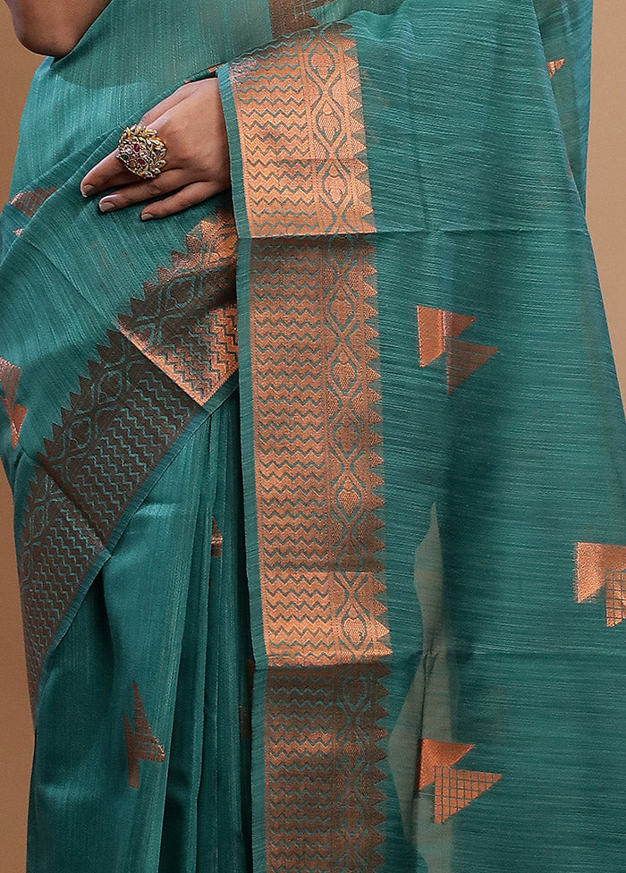 Green Dupion Silk Saree With Blouse Piece - Indian Silk House Agencies