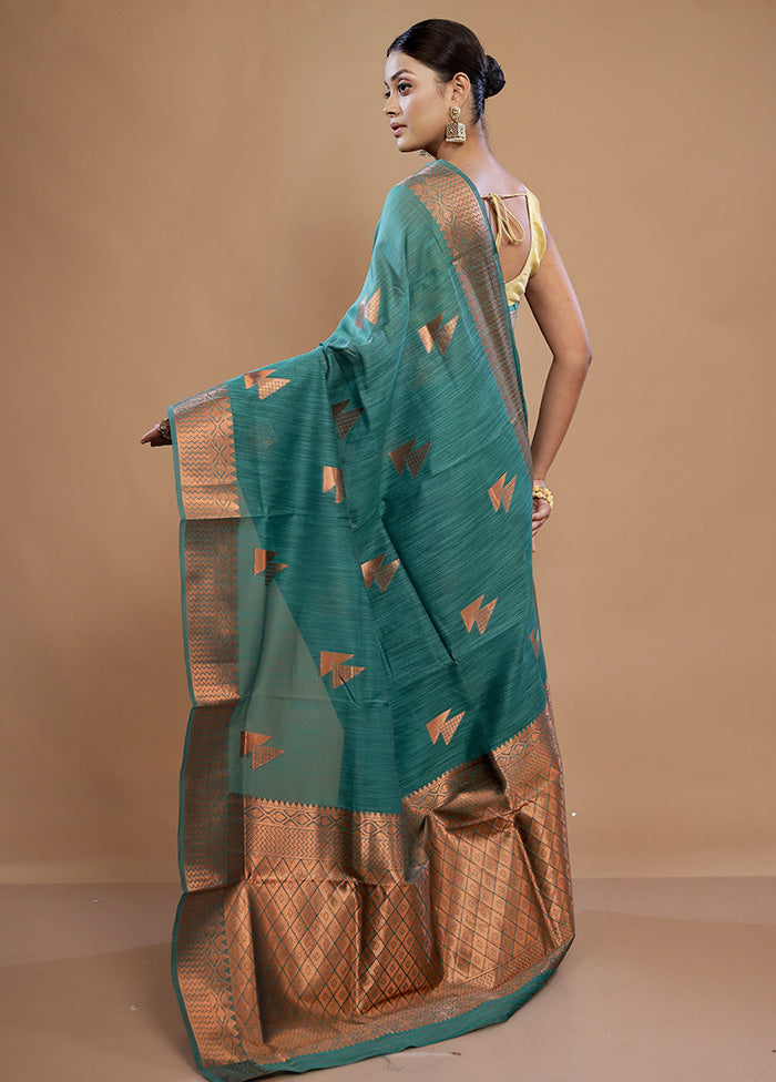 Green Dupion Silk Saree With Blouse Piece - Indian Silk House Agencies