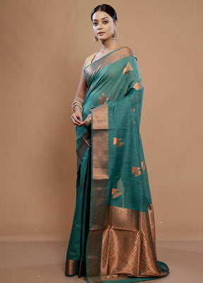 Green Dupion Silk Saree With Blouse Piece - Indian Silk House Agencies