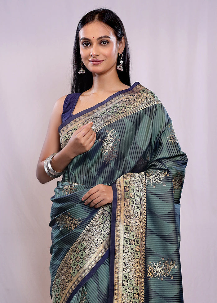 Green Dupion Silk Saree With Blouse Piece - Indian Silk House Agencies