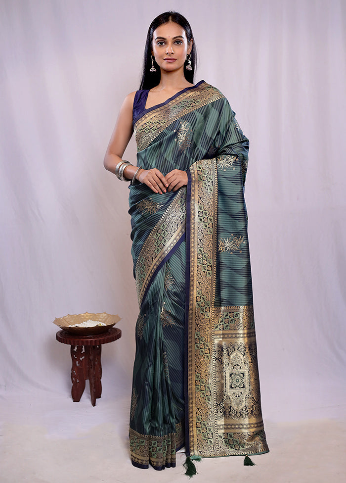 Green Dupion Silk Saree With Blouse Piece - Indian Silk House Agencies