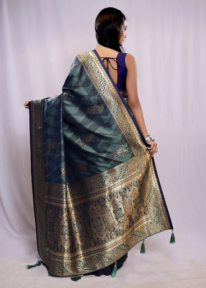 Green Dupion Silk Saree With Blouse Piece - Indian Silk House Agencies