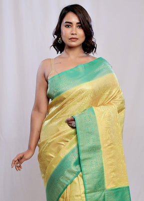 Yellow Dupion Silk Saree With Blouse Piece - Indian Silk House Agencies