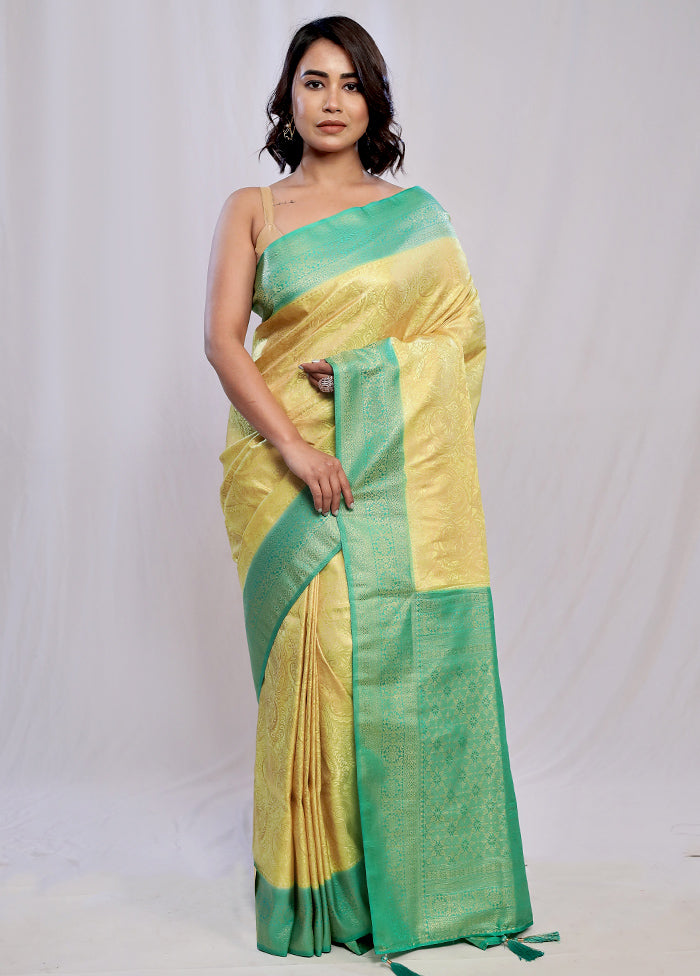 Yellow Dupion Silk Saree With Blouse Piece - Indian Silk House Agencies