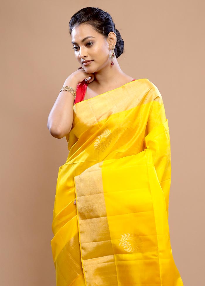 Yellow Kanjivaram Pure Silk Saree With Blouse Piece - Indian Silk House Agencies