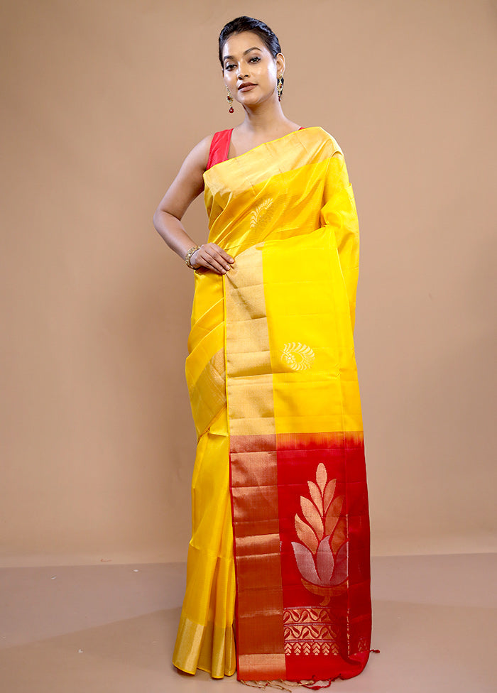 Yellow Kanjivaram Pure Silk Saree With Blouse Piece - Indian Silk House Agencies