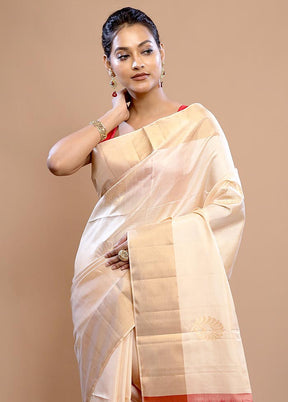 Cream Kanjivaram Pure Silk Saree With Blouse Piece - Indian Silk House Agencies